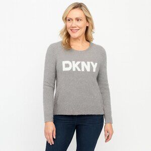 DKNY Gray Metallic Logo Sweater XL Bell Sleeves NWT